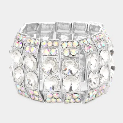 Fashnzfab Marquise Bubble Crystal Evening Stretch Bracelet Clear, Rhodium In Multi
