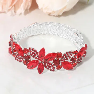 Fashnzfab Marquise Cluster Embellished Adjustable Evening Bracelet In Red
