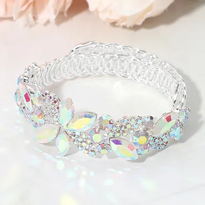 Fashnzfab Marquise Cluster Embellished Adjustable Evening Bracelet In Silver
