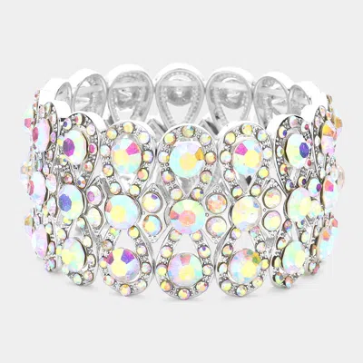 Fashnzfab Marquise Crystal Bow Stretch Evening Bracelet Ab, Rhodium In Multi