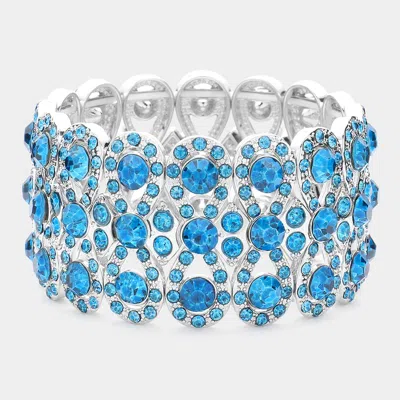 Fashnzfab Marquise Crystal Bow Stretch Evening Bracelet Blue Zircon, Rhodium In Multi
