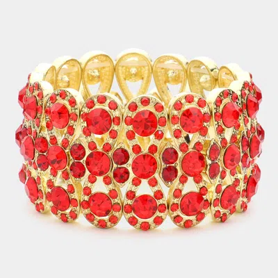 Fashnzfab Marquise Crystal Bow Stretch Evening Bracelet Gold, Red In Multi