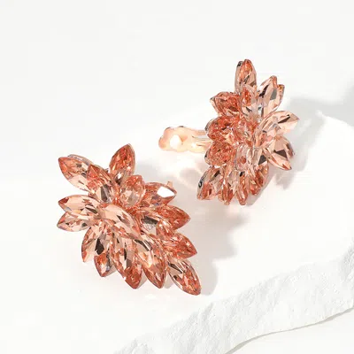 Fashnzfab Marquise Crystal Cluster Clip On Evening Earrings - Peach In Pink