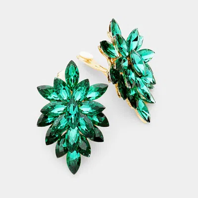Fashnzfab Marquise Crystal Cluster Clip On Evening Earrings In Green