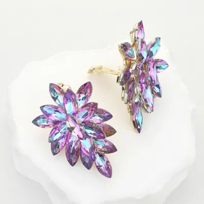 Fashnzfab Marquise Crystal Cluster Clip On Evening Earrings In Purple