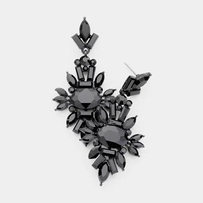Fashnzfab Marquise Crystal Cluster Evening Earrings In Black
