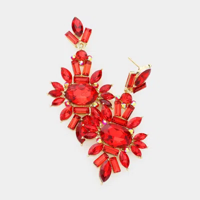Fashnzfab Marquise Crystal Cluster Evening Earrings In Red