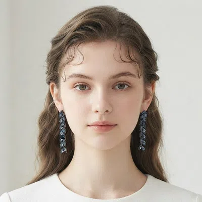 Fashnzfab Marquise Crystal Cluster Linear Drop Evening Earrings In Black
