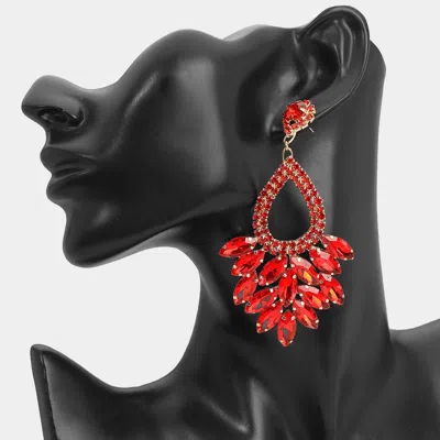 Fashnzfab Marquise Crystal Cluster Rhinestone Evening Dangle Earrings In Red