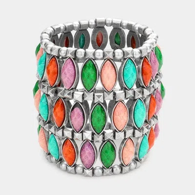 Fashnzfab Marquise Crystal Cluster Stretch Bracelet Multi