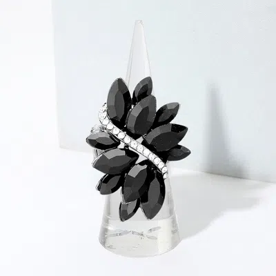 Fashnzfab Marquise Crystal Cluster Stretch Ring In Black
