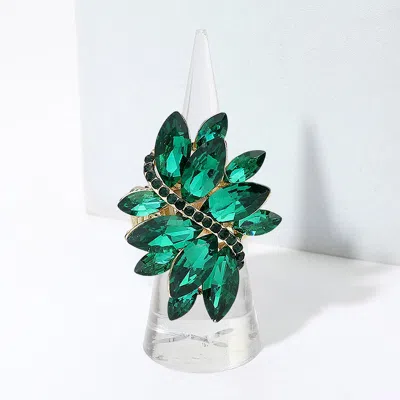 Fashnzfab Marquise Crystal Cluster Stretch Ring In Green