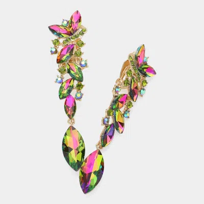 Fashnzfab Marquise Crystal Drop Clip On Earrings In Green