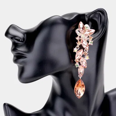 Fashnzfab Marquise Crystal Drop Clip On Earrings In Pink