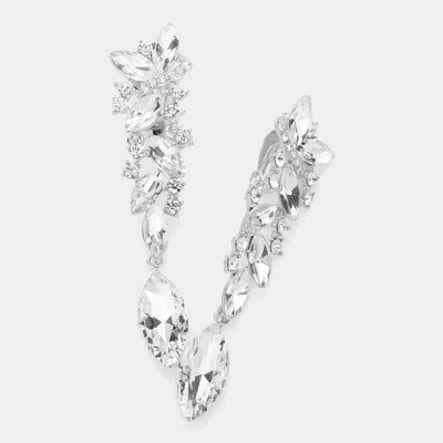 Fashnzfab Marquise Crystal Drop Clip On Earrings In Silver