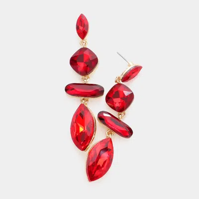 Fashnzfab Marquise Crystal Drop Evening Earrings - Red