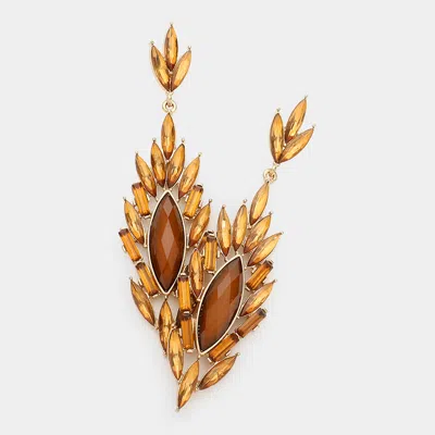 Fashnzfab Marquise Crystal Evening Earrings - Brown In Gold