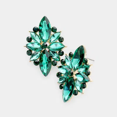 Fashnzfab Marquise Crystal Floral Evening Earrings - Emerald In Gold
