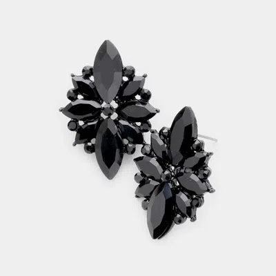 Fashnzfab Marquise Crystal Floral Evening Earrings - Jet Black