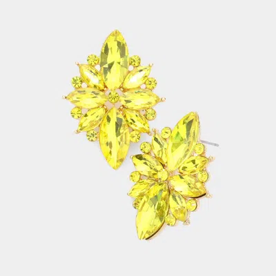 Fashnzfab Marquise Crystal Floral Evening Earrings - Yellow In Green