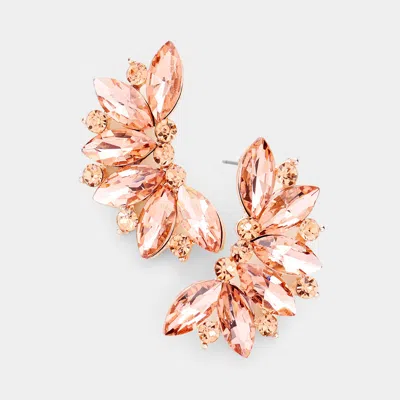 Fashnzfab Marquise Crystal Floral Rhinestone Evening Earrings In Pink