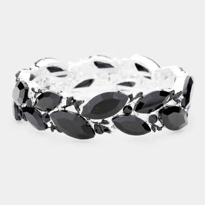 Fashnzfab Marquise Crystal Leaf Evening Stretch Bracelet In Black