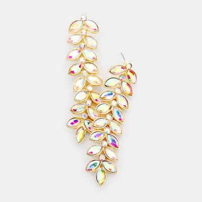 Fashnzfab Marquise Crystal Leaf Vine Drop Evening Earrings In Gold