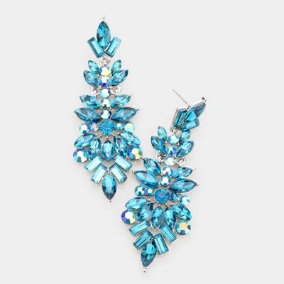 Fashnzfab Marquise Crystal Multi Shape Rhinestone Drop Evening Earrings In Blue