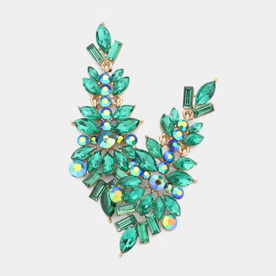 Fashnzfab Marquise Crystal Multi Shape Rhinestone Drop Evening Earrings In Green
