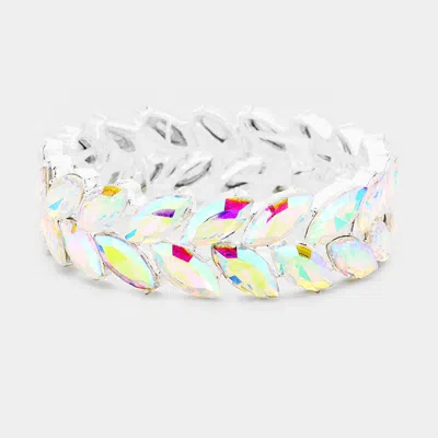 Fashnzfab Marquise Crystal Oval Leaf Evening Stretch Bracelet Ab, Silver In Yellow