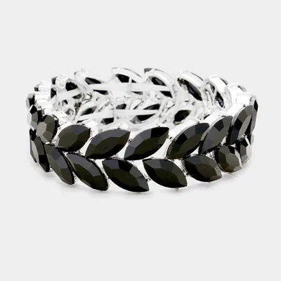 Fashnzfab Marquise Crystal Oval Leaf Evening Stretch Bracelet Black, Rhodium In Multi