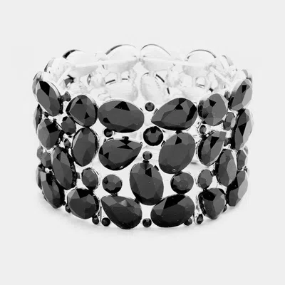 Fashnzfab Marquise Crystal Oval Teardrop Cluster Stretch Bracelet In Black