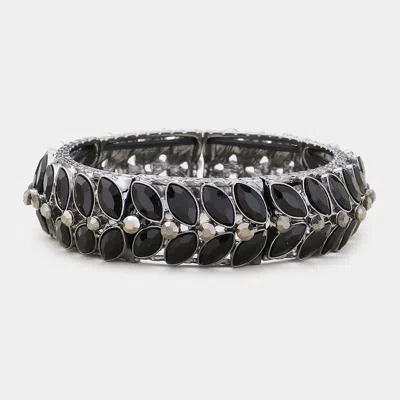 Fashnzfab Marquise Crystal Pave Stretch Evening Bracelet Black, Jet Black In Multi