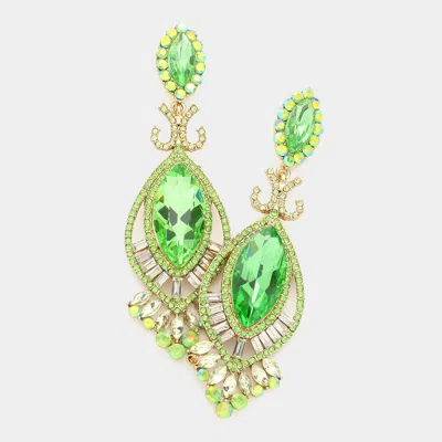 Fashnzfab Marquise Crystal Rhinestone Double Oval Earrings In Green