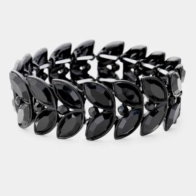 Fashnzfab Marquise Crystal Rhinestone Laurel Stretch Evening Bracelet Black, Jet Black In Multi
