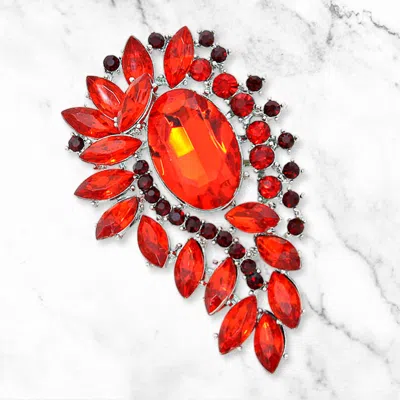 Fashnzfab Marquise Crystal Rhinestone Petal Cluster Brooch In Red