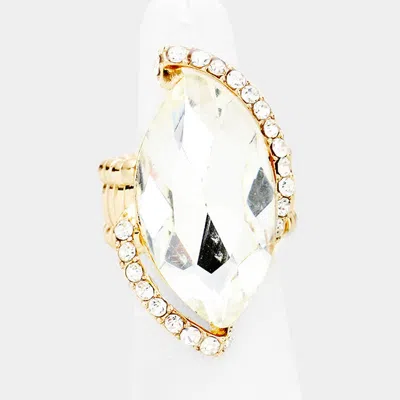 Fashnzfab Marquise Crystal Rhinestone Stretch Cocktail Ring - Clear, Gold