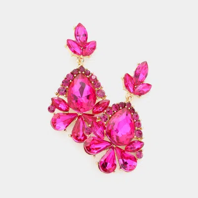 Fashnzfab Marquise Crystal Statement Evening Earrings - Fuchsia In Pink