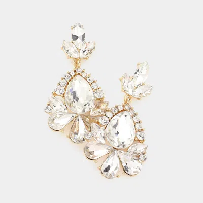 Fashnzfab Marquise Crystal Statement Evening Earrings - Gold
