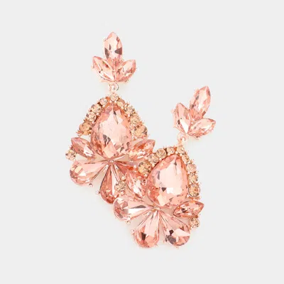 Fashnzfab Marquise Crystal Statement Evening Earrings - Peach In Pink