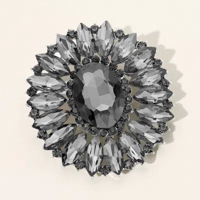Fashnzfab Marquise Crystal Statement Flower Pin Brooch In Black