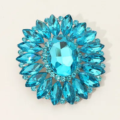 Fashnzfab Marquise Crystal Statement Flower Pin Brooch In Blue