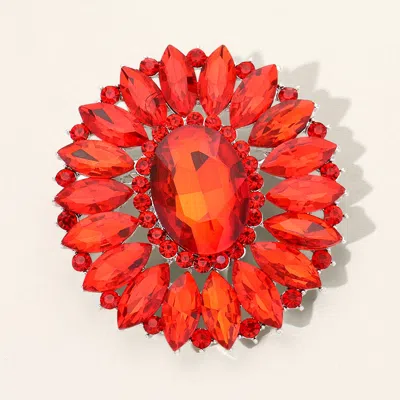 Fashnzfab Marquise Crystal Statement Flower Pin Brooch In Orange