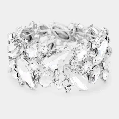 Fashnzfab Marquise Crystal Stretch Evening Bracelet Clear, Silver In Metallic