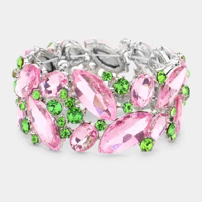 Fashnzfab Marquise Crystal Stretch Evening Bracelet Pink & Green, Silver In Multi
