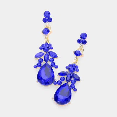 Fashnzfab Marquise Crystal Teardrop Accented Evening Earrings In Blue