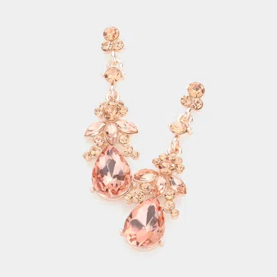 Fashnzfab Marquise Crystal Teardrop Accented Evening Earrings In Pink