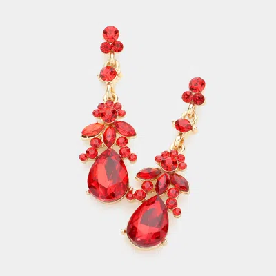 Fashnzfab Marquise Crystal Teardrop Accented Evening Earrings In Red