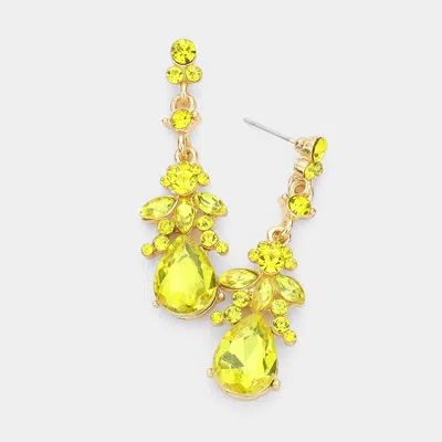 Fashnzfab Marquise Crystal Teardrop Accented Evening Earrings In Yellow