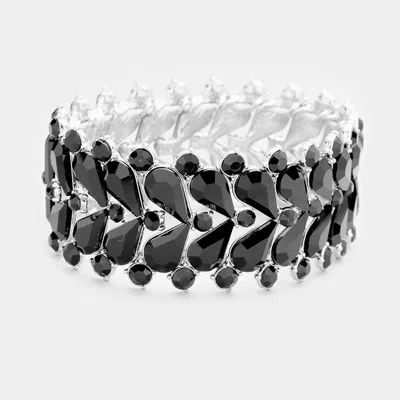 Fashnzfab Marquise Crystal Teardrop Cluster Stretch Bracelet Jet Black, Silver In Multi